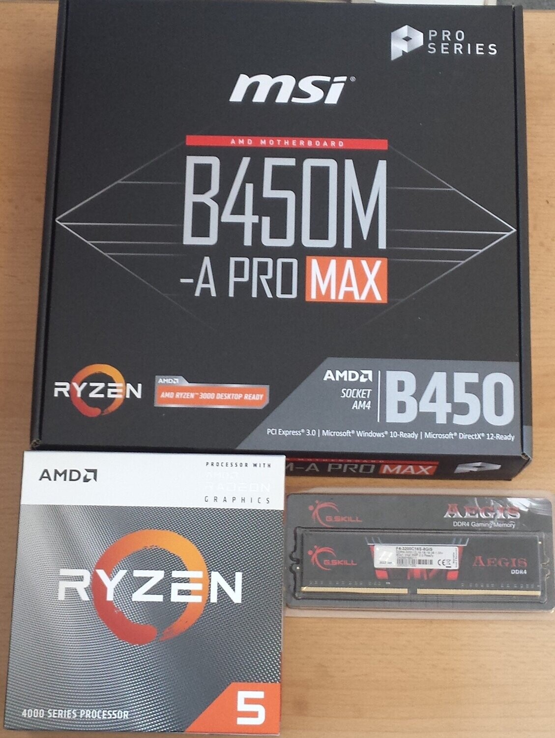 Aufrüstkit AMD Ryzen 5 4600G So. AM4 Boxed, MSI Mainboard B450M-A PRO MAX  u. 8 GB DDR4 G.Skill Aegis PC3200