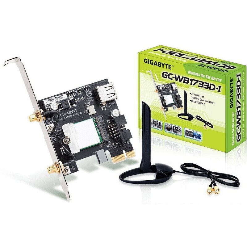 Gigabyte WLAN & Bluetooth 5.0 PCI-E Adapter 1733 Mbps Gigabyte WLAN & Bluetooth 5.0 PCI-E Adapter 1733 Mbps