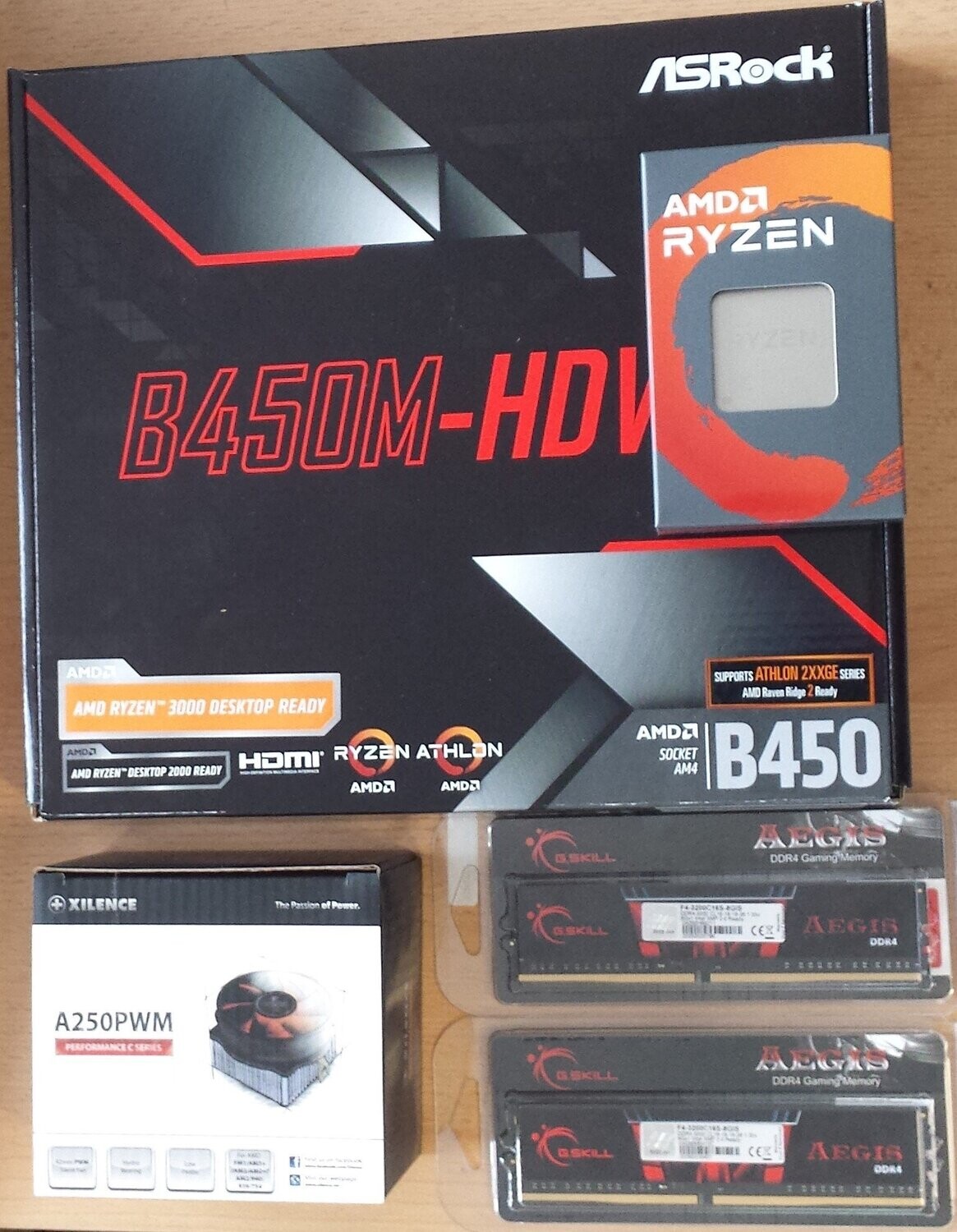Aufrüstkit AMD Ryzen 5 3600 So. AM4 , ASRock Mainboard B450M-HDV u. 2x 8 GB  DDR4 G.Skill Aegis