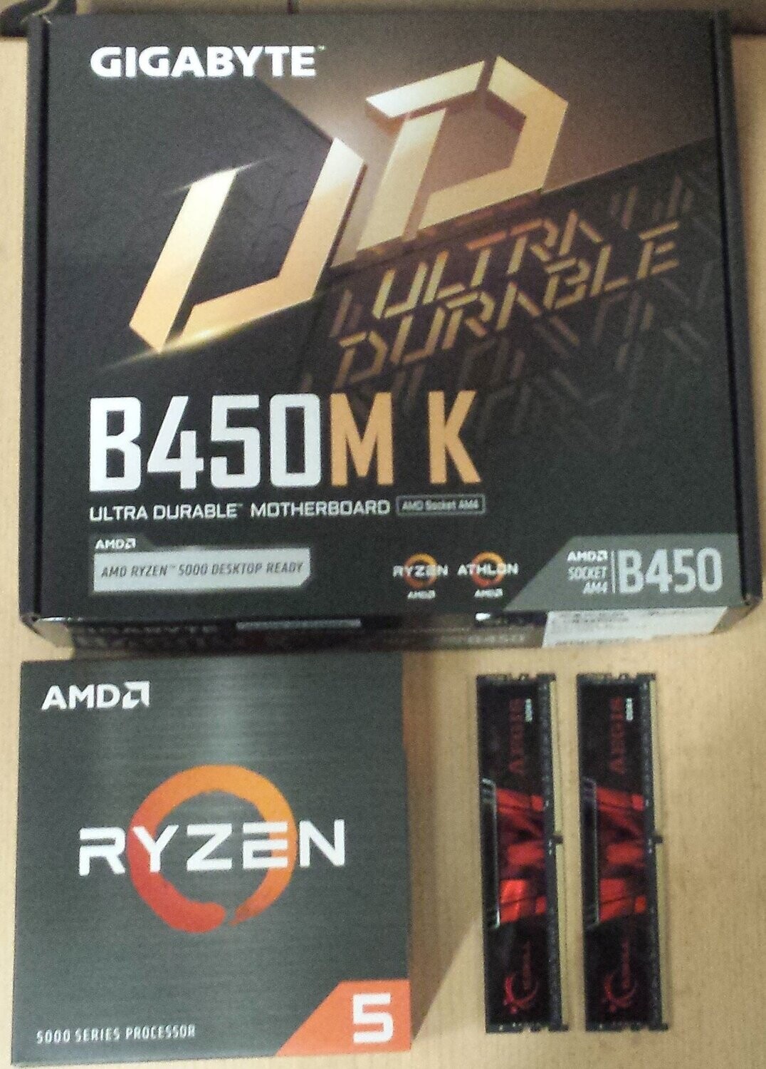 Aufrüstkit AMD Ryzen 5 5500 So. AM4 Boxed, Gigabyte Mainboard B450M K u. 16  GB G.Skill Aegis PC3200