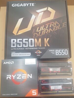 Aufrüstkit AMD Ryzen 5 5600G So. AM4 Boxed, Gigabyte Mainboard B550M K u. 16 GB DDR4 G.Skill Aegis