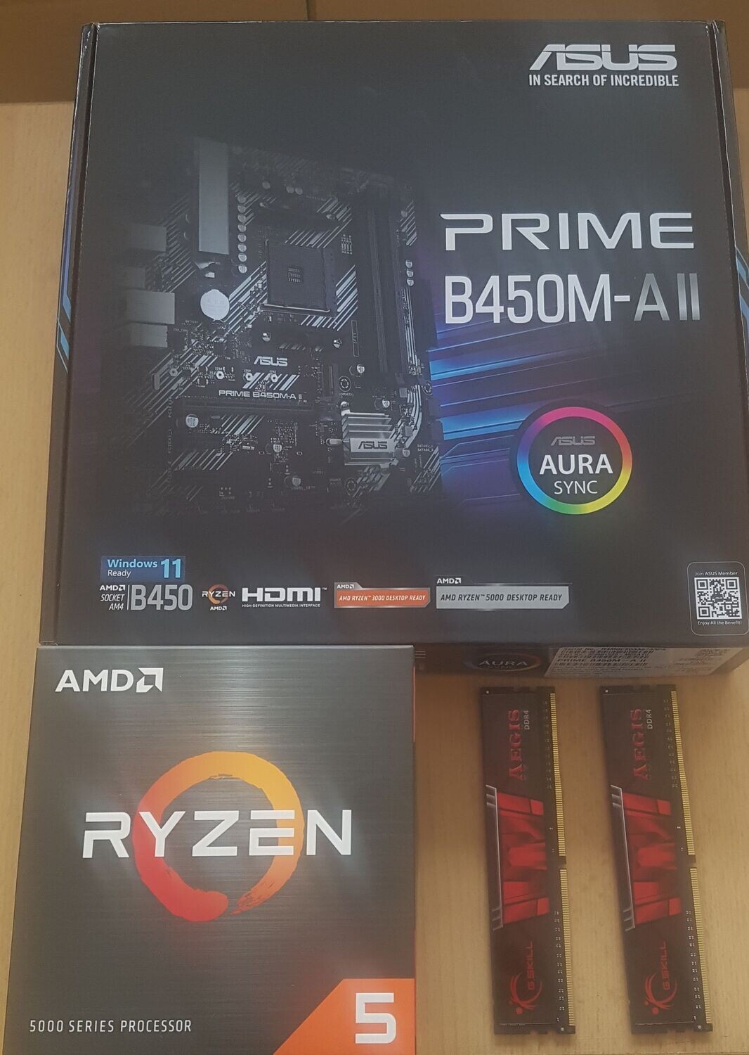 Aufrüstkit AMD Ryzen 5 5500 So. AM4 Boxed, Mainboard Asus Prime B450M-A II.  16 GB G.Skill Aegis PC3200