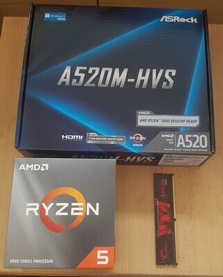 Aufrüstkit AMD Ryzen 5 4500 So. AM4 Boxed, ASRock Mainboard A520M-HVS u. 8 GB DDR4 G.Skill Aegis - ohne Grafik!
