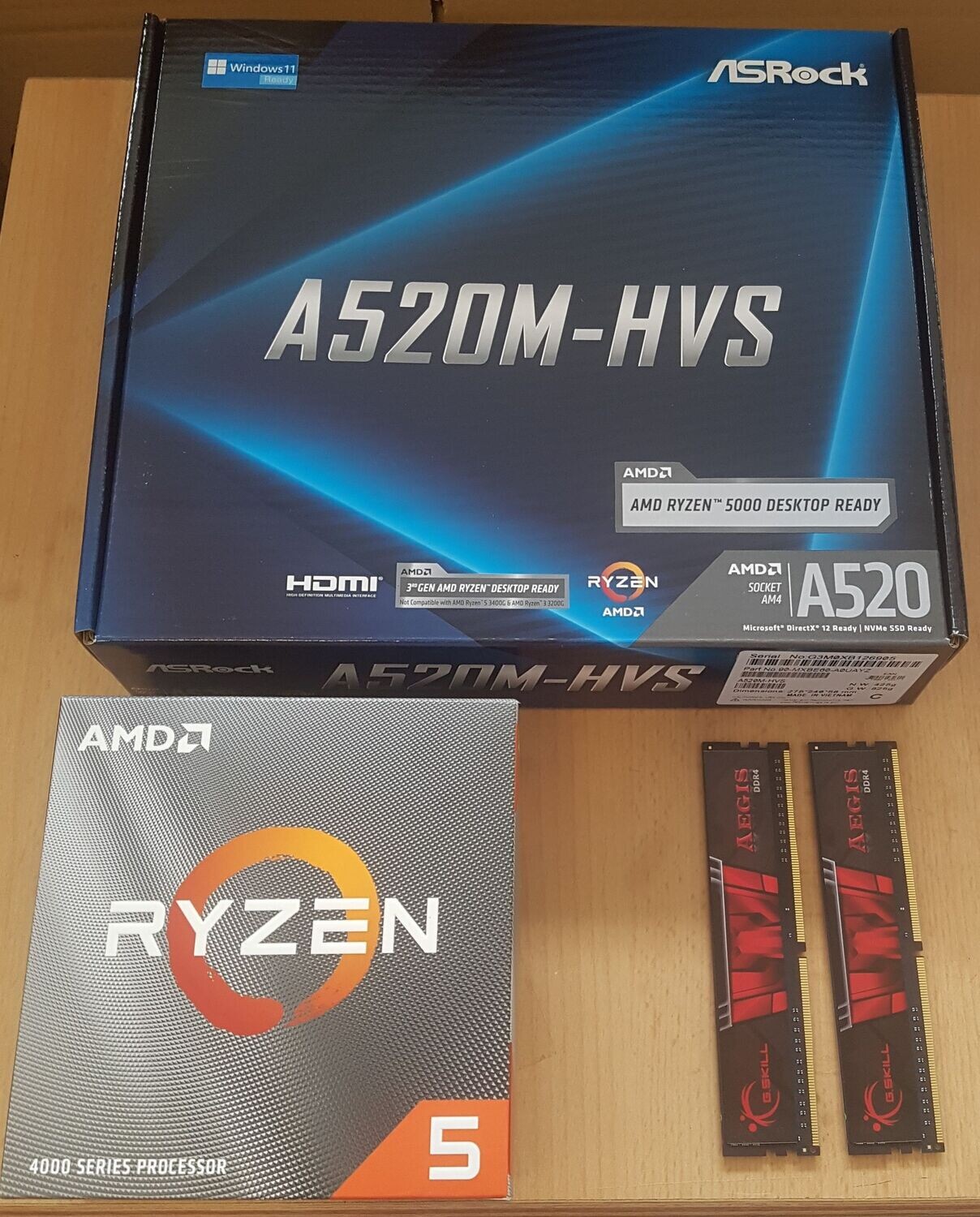 Aufrüstkit AMD Ryzen 5 4500 So. AM4 Boxed, ASRock Mainboard A520M-HVS u. 2x 8 GB DDR4 G.Skill Aegis - ohne Grafik!