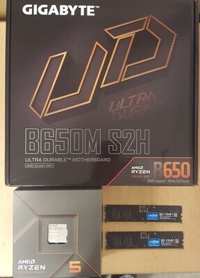 Aufrüstkit AMD Ryzen 5 7600 So. AM5 Boxed, Gigabyte Mainboard B650M S2H u. 16 GB DDR5 Crucial
