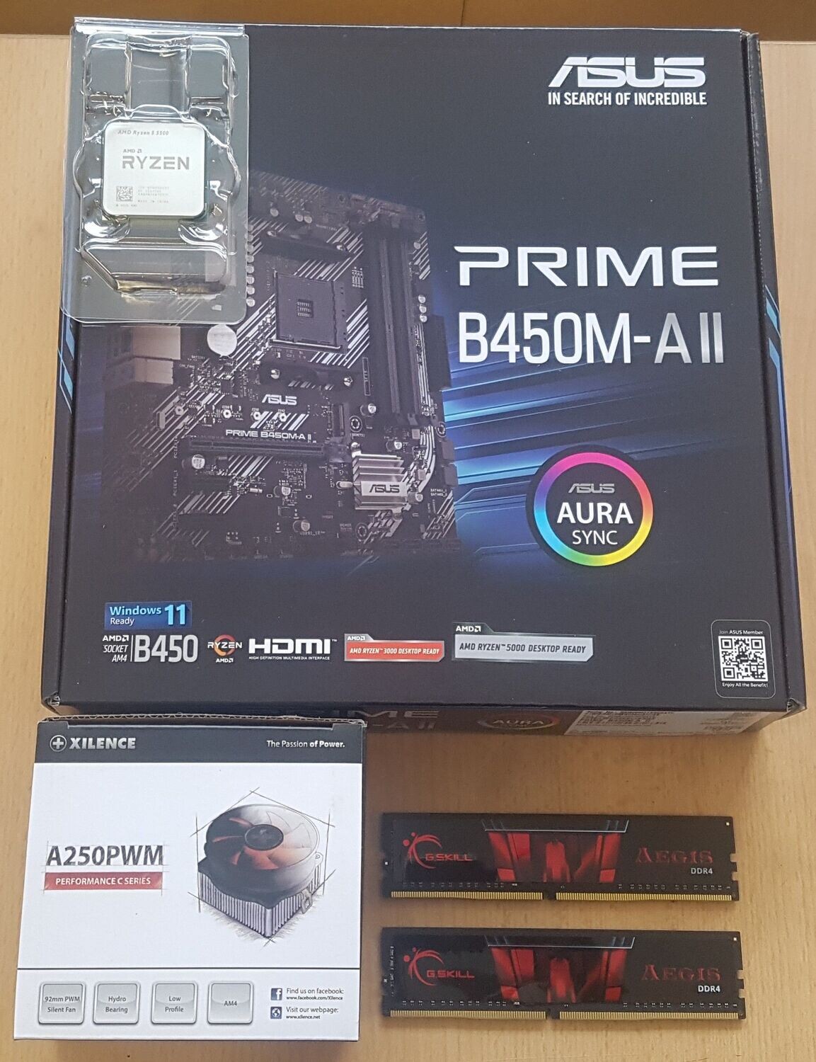 Aufrüstkit AMD Ryzen 5 5500 So. AM4 Tray, Mainboard Asus Prime B450M-A II. 32 GB G.Skill Aegis PC3200