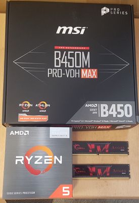 Aufrüstkit AMD Ryzen 5 5600G So. AM4 Boxed, MSI Mainboard B450M PRO-VDH MAX u. 16 GB DDR4 G.Skill Aegis