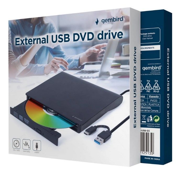 DVD Brenner Gembird Slim USB-C & 3.1 extern Black DVD Brenner Gembird Slim USB-C & 3.1 extern Black