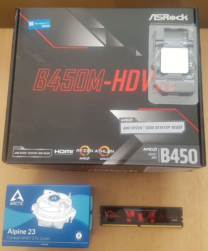 Aufrüstkit AMD Ryzen 5 5600X So. AM4 Tray,  ASRock Mainboard B450M-HDV R4.0  u. 8 GB DDR4 G.Skill Aegis