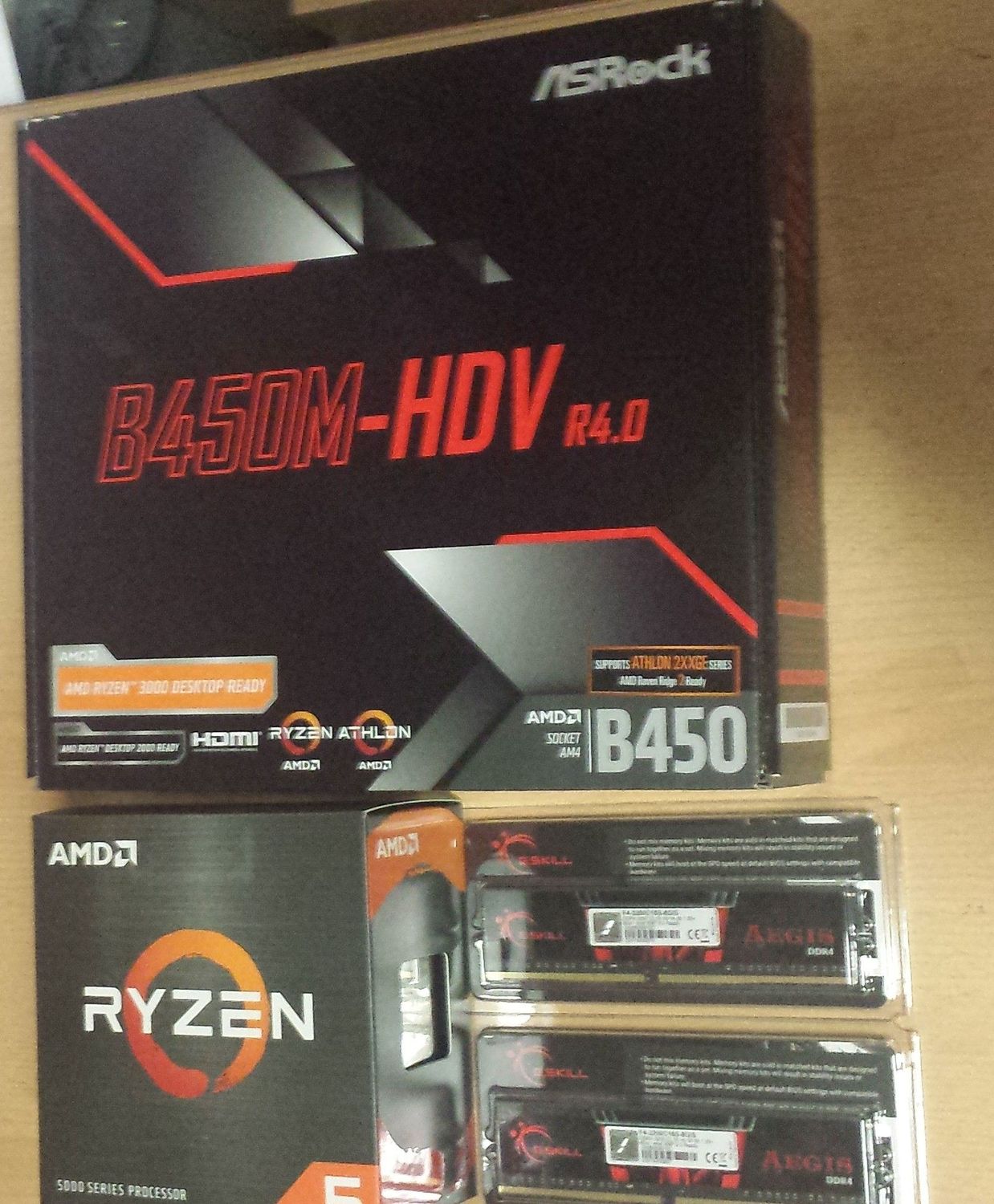 Aufrüstkit AMD Ryzen 5 5500 So. AM4 Boxed, ASRock Mainboard B450M-HDV u. 16 GB G.Skill Aegis PC3200