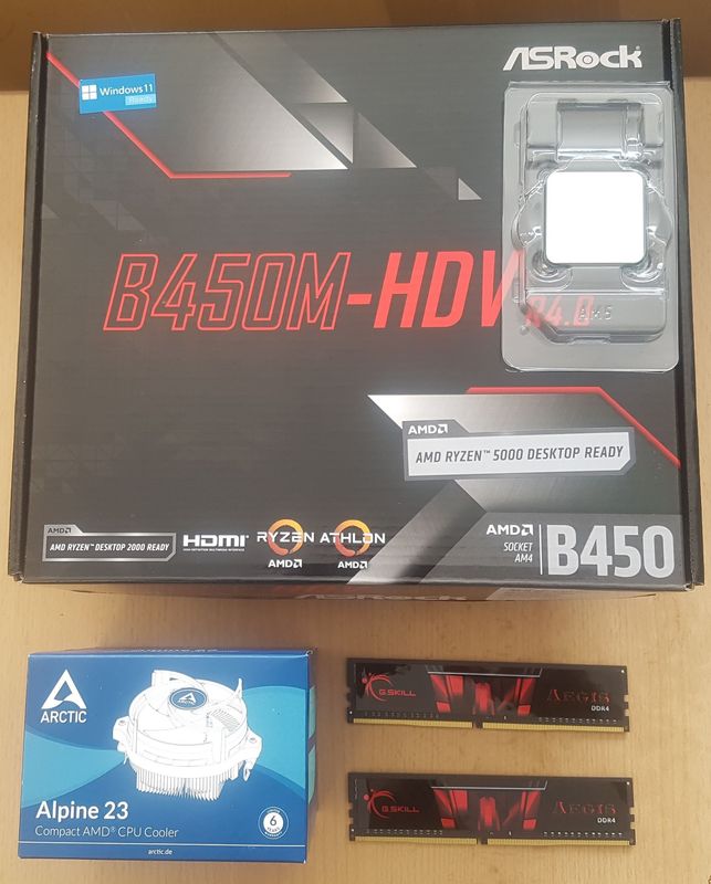 Aufrüstkit AMD Ryzen 5 5600G So. AM4 Tray,  ASRock Mainboard B450M-HDV R4.0  u. 16 GB DDR4 G.Skill Aegis
