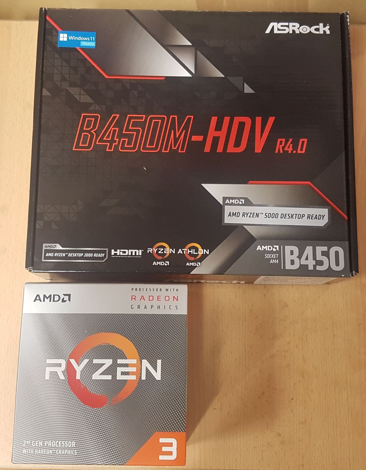 Aufrüstkit AMD Ryzen 3 3200G So. AM4 Boxed, ASRock Mainboard B450M-HDV - ohne RAM