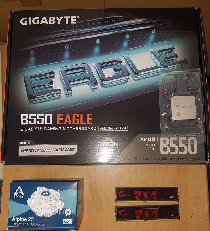 Aufrüstkit AMD Ryzen 7 5700X So. AM4 Tray,  Gigabyte Mainboard B550 Eagle  u. 16 GB DDR4 G.Skill Aegis
