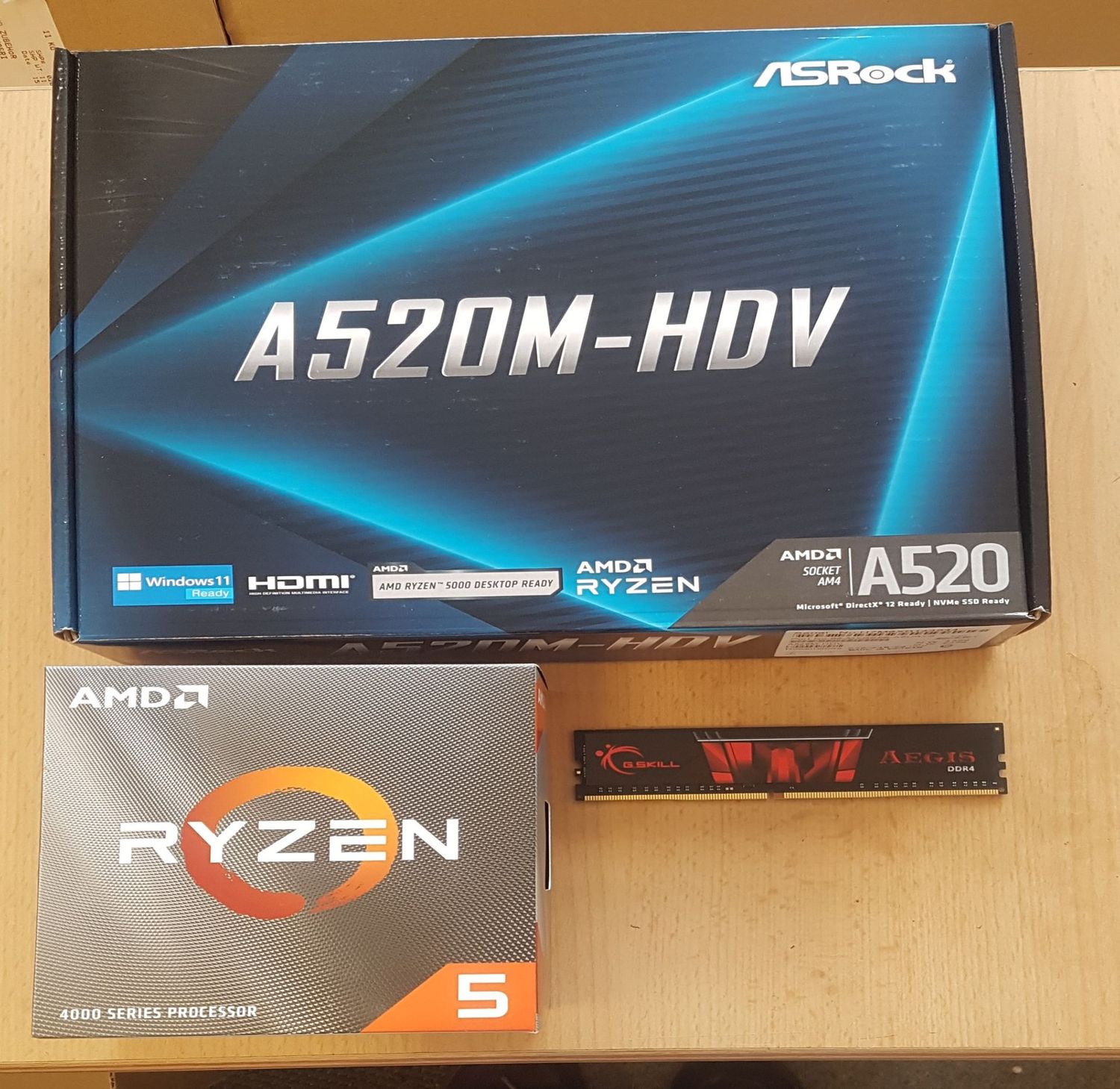 Aufrüstkit AMD Ryzen 5 4500 So. AM4 Boxed, ASRock Mainboard A520M-HDV u. 8 GB DDR4 G.Skill Aegis, keine Grafik