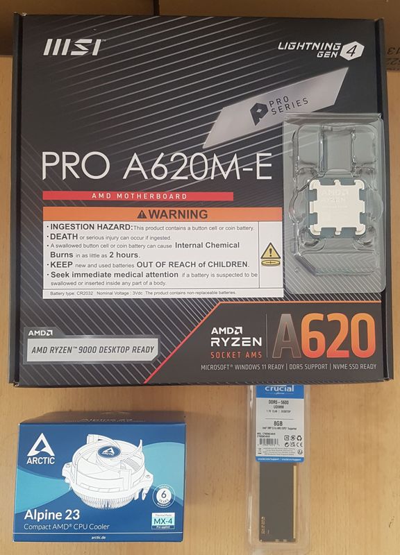 Aufrüstkit AMD Ryzen 5 8400F Tray, MSI Mainboard A620M-E Pro u. 8 GB DDR5 Crucial Aufrüstkit AMD Ryzen 5 8400F Tray, MSI Mainboard A620M-E Pro u. 8 GB DDR5 Crucial
