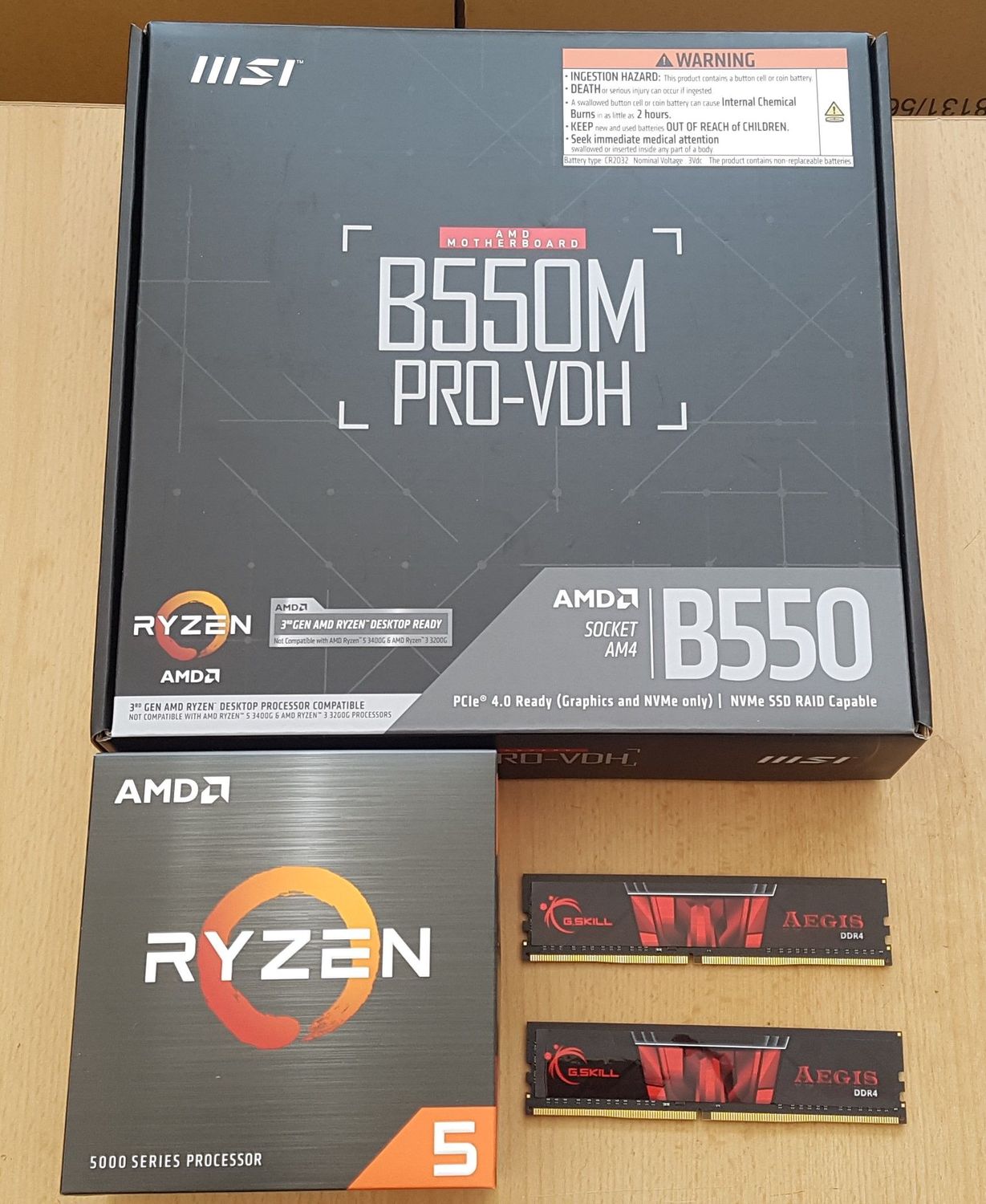 Aufrüstkit AMD Ryzen 5 5500 So. AM4 Boxed, MSI Mainboard B550M PRO-VDH u. 32 GB