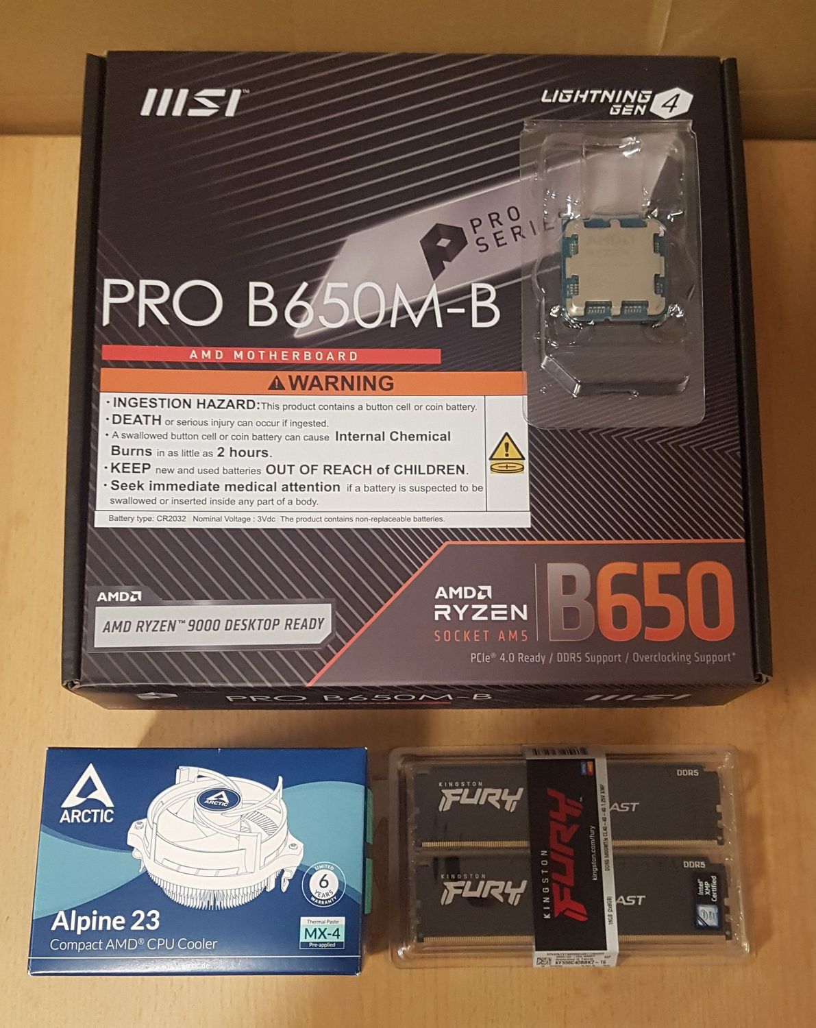 Aufrüstkit AMD Ryzen 5 9600X So. AM5 Tray, MSI  Mainboard PRO B650M-B u. 16 GB DDR5 Kingston Fury Beast