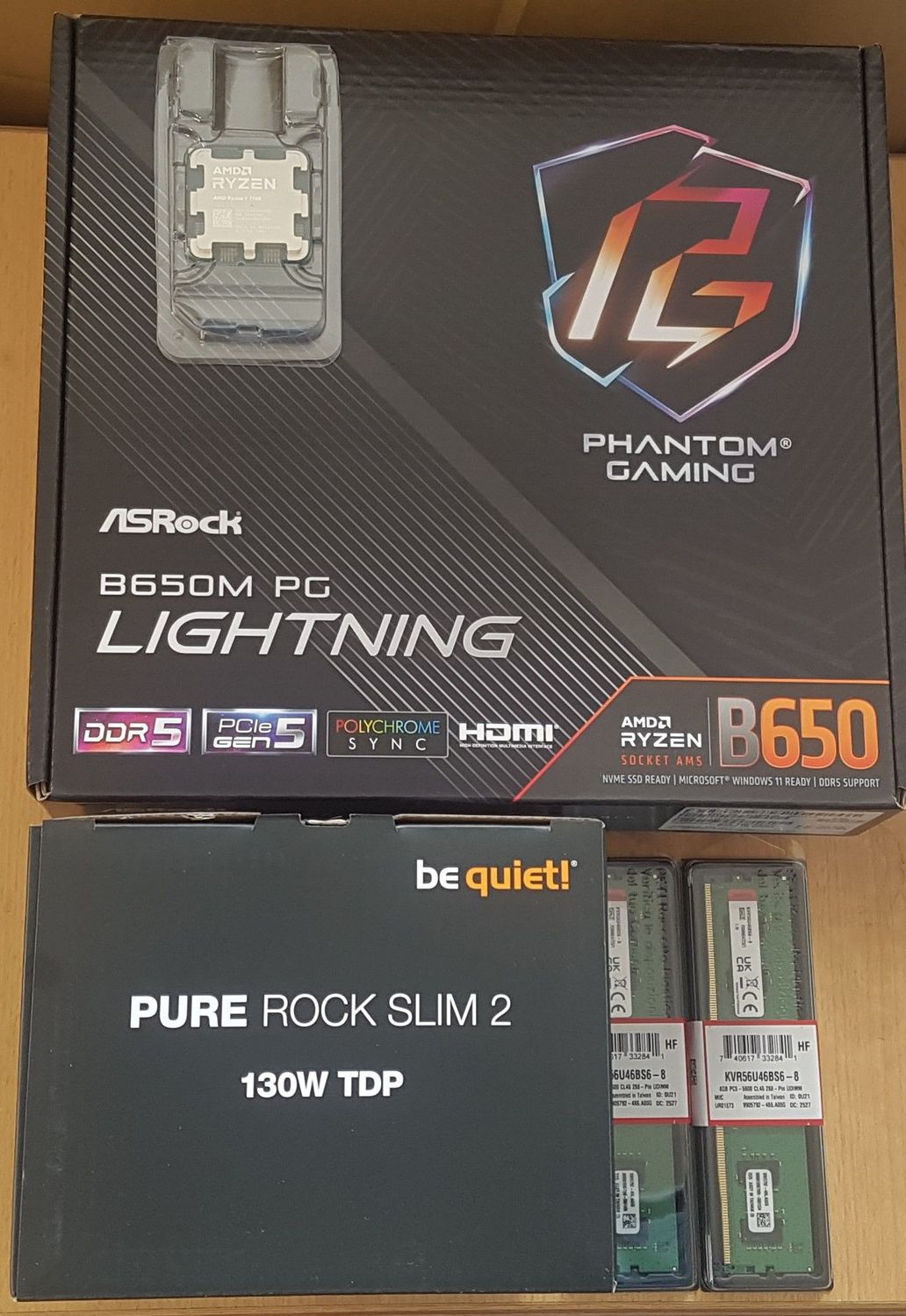 Aufrüstkit AMD Ryzen 7 7700 So. AM5 Tray, ASRock Mainboard B650M Phantom Gaming Lightning u. 16 GB DDR5 Kingston ValueRAM