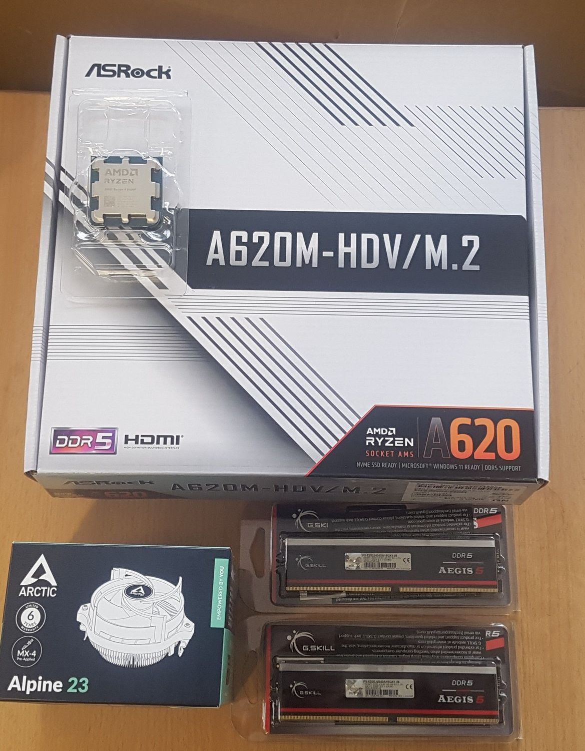 Aufrüstkit AMD Ryzen 5 8400F So. AM5 Tray, ASRock Mainboard A620M-HDV/M.2 u. 32 GB DDR5 G.Skill Aegis PC5200 Aufrüstkit AMD Ryzen 5 8400F So. AM5 Tray, ASRock Mainboard A620M-HDV/M.2 u. 32 GB DDR5 G.Skill Aegis PC5200
