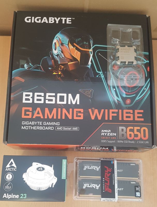 Aufrüstkit AMD Ryzen 5 9600X So. AM5 Tray, Gigabyte  Mainboard B650M Gaming WIFI6E u. 16 GB DDR5 Kingston Fury Beast
