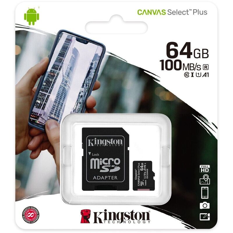 64 GB Mikro SD Card Kingston Canvas Select Plus incl. Adapter 64 GB Mikro SD Card Kingston Canvas Select Plus incl. Adapter