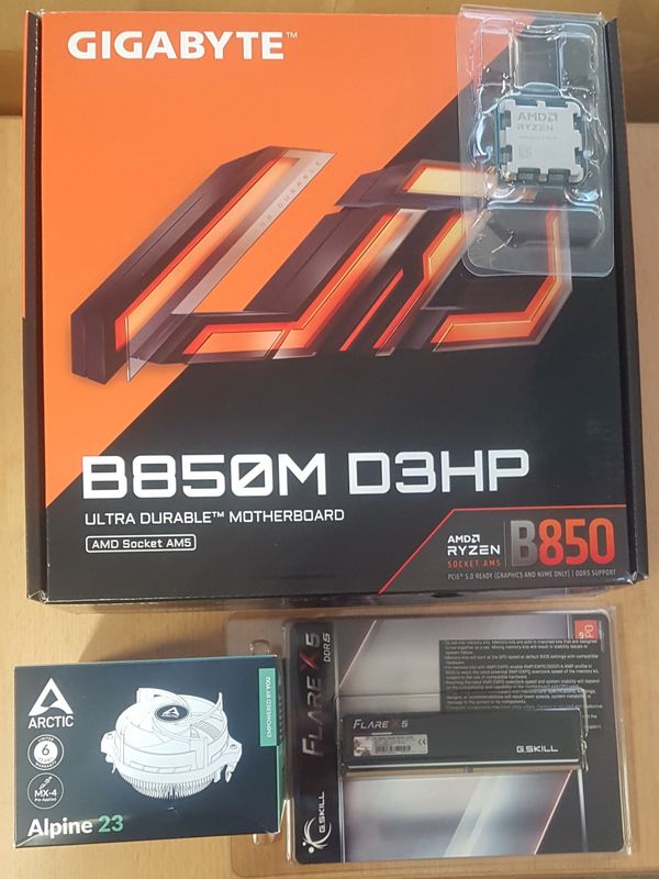 Aufrüstkit AMD Ryzen 5 9600X So. AM5 Tray, Gigabyte  Mainboard B850M D3HP u. 16 GB DDR5 G.Skill Flare X 5600 MHz
