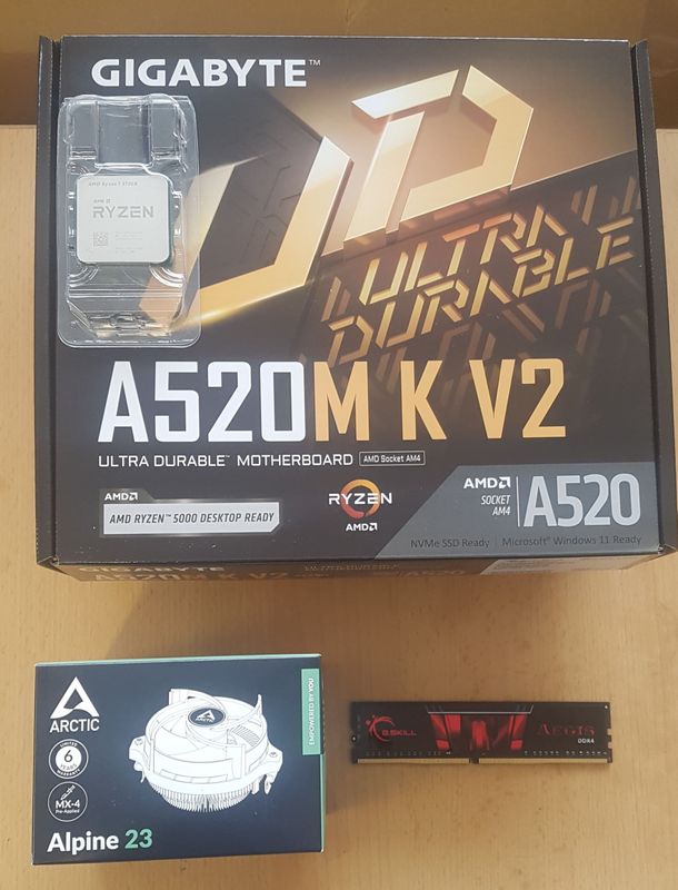 Aufrüstkit AMD Ryzen 7 5700X So. AM4 Tray,  Gigabyte Mainboard A520M K V2  u. 8 GB DDR4 G.Skill Aegis