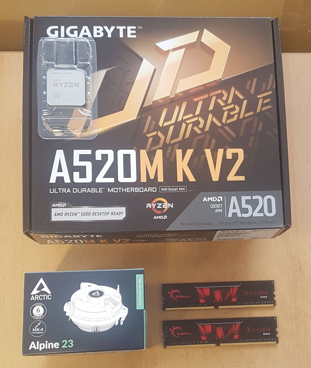 Aufrüstkit AMD Ryzen 7 5700X So. AM4 Tray,  Gigabyte Mainboard A520M K V2  u. 16 GB DDR4 G.Skill Aegis