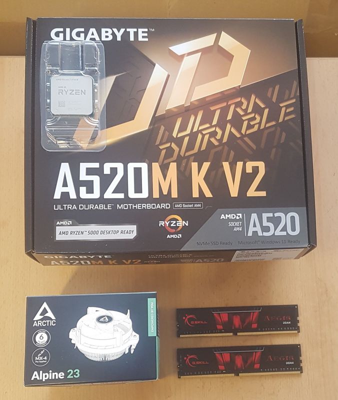 Aufrüstkit AMD Ryzen 7 5700X So. AM4 Tray,  Gigabyte Mainboard A520M K V2  u. 16 GB DDR4 G.Skill Aegis
