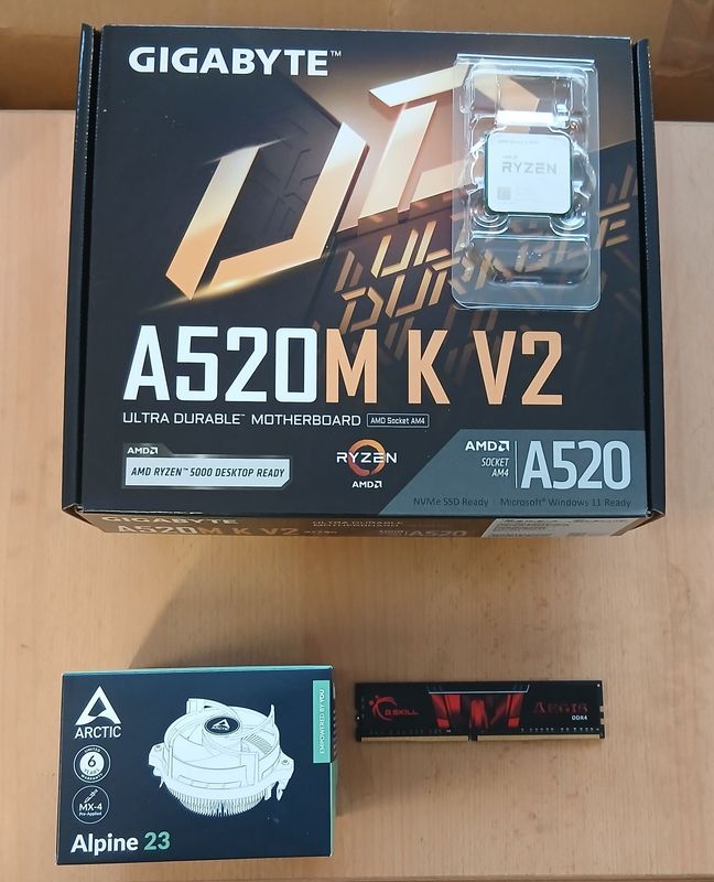 Aufrüstkit AMD Ryzen 5 5500 So. AM4 Tray, Gigabyte Mainboard A520M K V2 u. 8 GB G.Skill Aegis PC3200