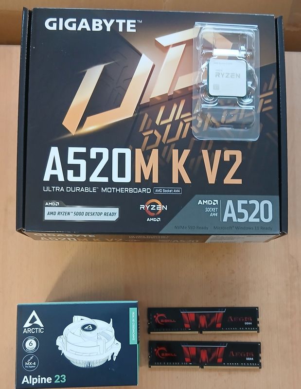 Aufrüstkit AMD Ryzen 5 5500 So. AM4 Tray, Gigabyte Mainboard A520M K V2 u. 16 GB G.Skill Aegis PC3200