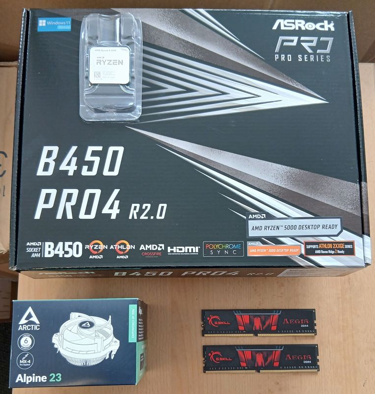 Aufrüstkit AMD Ryzen 5 5500 So. AM4 Tray, ASRock Mainboard B450 PRO4 R2.0 u. 32 GB G.Skill Aegis PC3200 Aufrüstkit AMD Ryzen 5 5500 So. AM4 Tray, ASRock Mainboard B450 PRO4 R2.0 u. 32 GB G.Skill Aegis PC3200