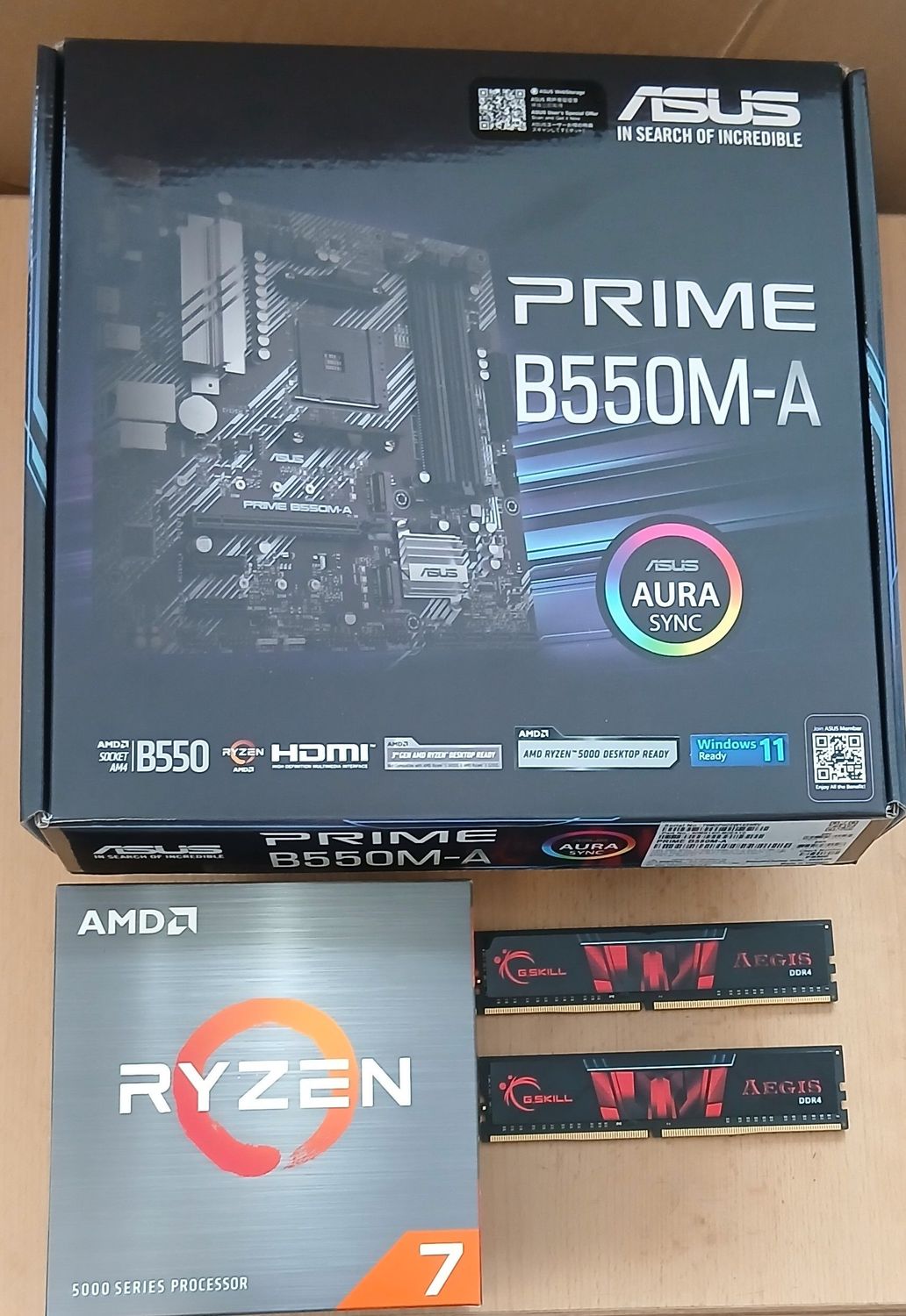 Aufrüstkit AMD Ryzen 7 5700 So. AM4 Boxed, Asus Prime Mainboard B550M-A u. 16 GB DDR4 G.Skill Aegis Aufrüstkit AMD Ryzen 7 5700 So. AM4 Boxed, Asus Prime Mainboard B550M-A u. 16 GB DDR4 G.Skill Aegis