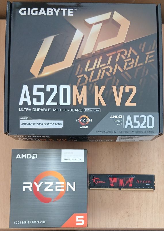 Aufrüstkit AMD Ryzen 5 5600GT So. AM4 Boxed, Gigabyte Mainboard A520M K V2 u. 8 GB G.Skill Aegis PC3200 - incl. Grafik
