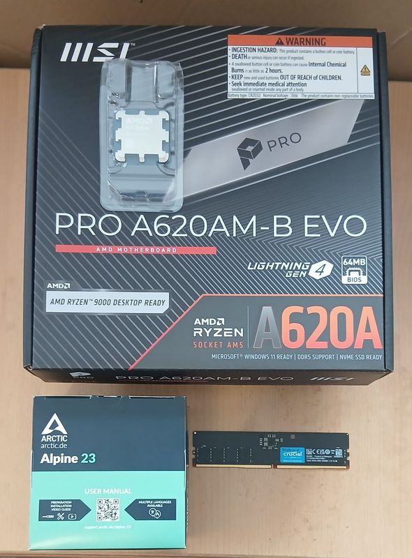 Aufrüstkit AMD Ryzen 5 8400F So. AM5 Tray, MSI Mainboard PRO A620AM-B EVO u. 16 GB Crucial