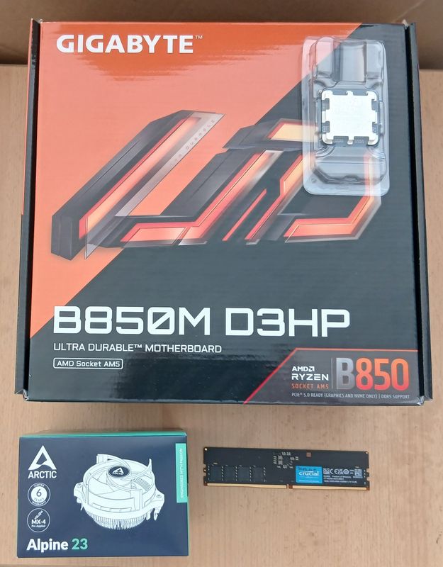 Aufrüstkit AMD Ryzen 5 9600X So. AM5 Tray, Gigabyte  Mainboard B850M D3HP u. 16 GB DDR5 Crucial  5600 MHz