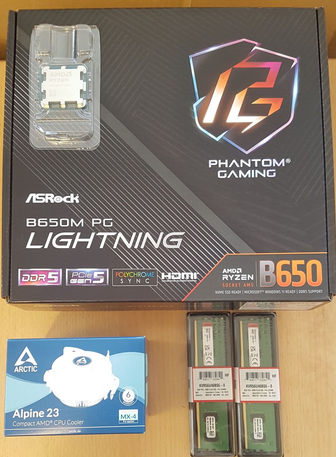 Aufrüstkit AMD Ryzen 5 9600X So. AM5 Tray, ASRock  Mainboard B650M Phantom Gaming Lightning u. 16 GB DDR5 Kingston Value 5600 MHz