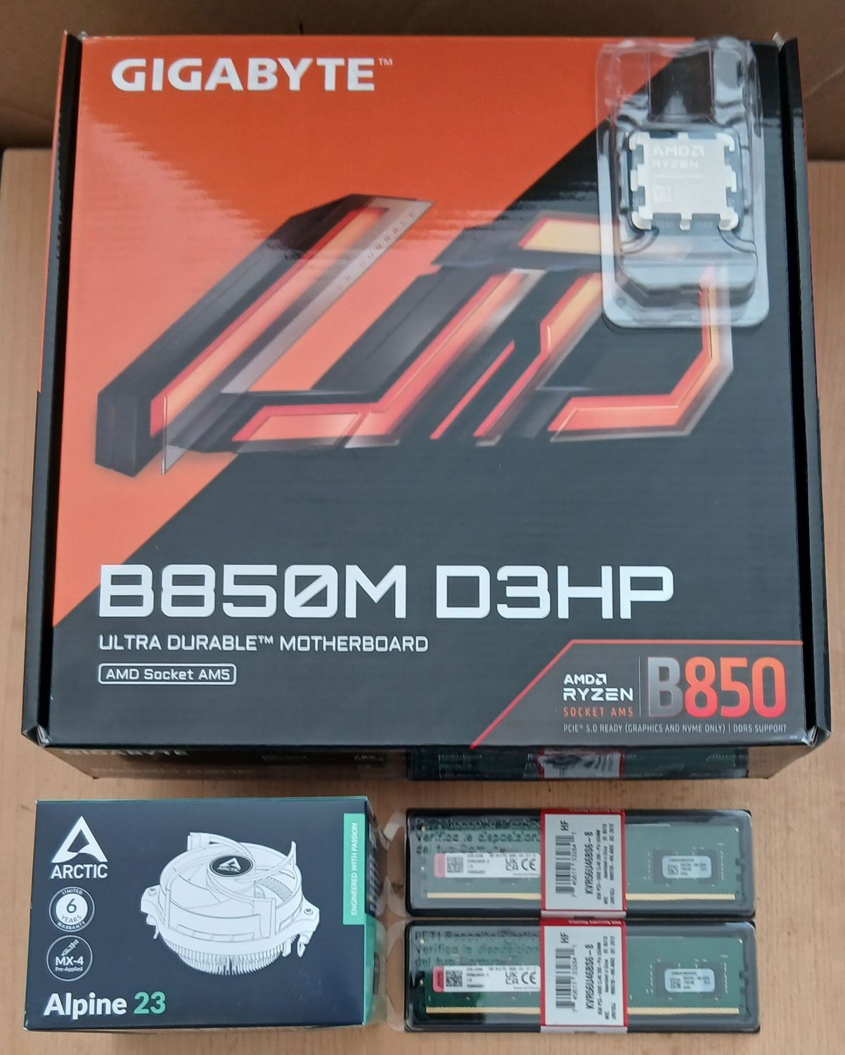 Aufrüstkit AMD Ryzen 5 9600X So. AM5 Tray, Gigabyte  Mainboard B850M D3HP u. 16 GB DDR5 Crucial  5600 MHz