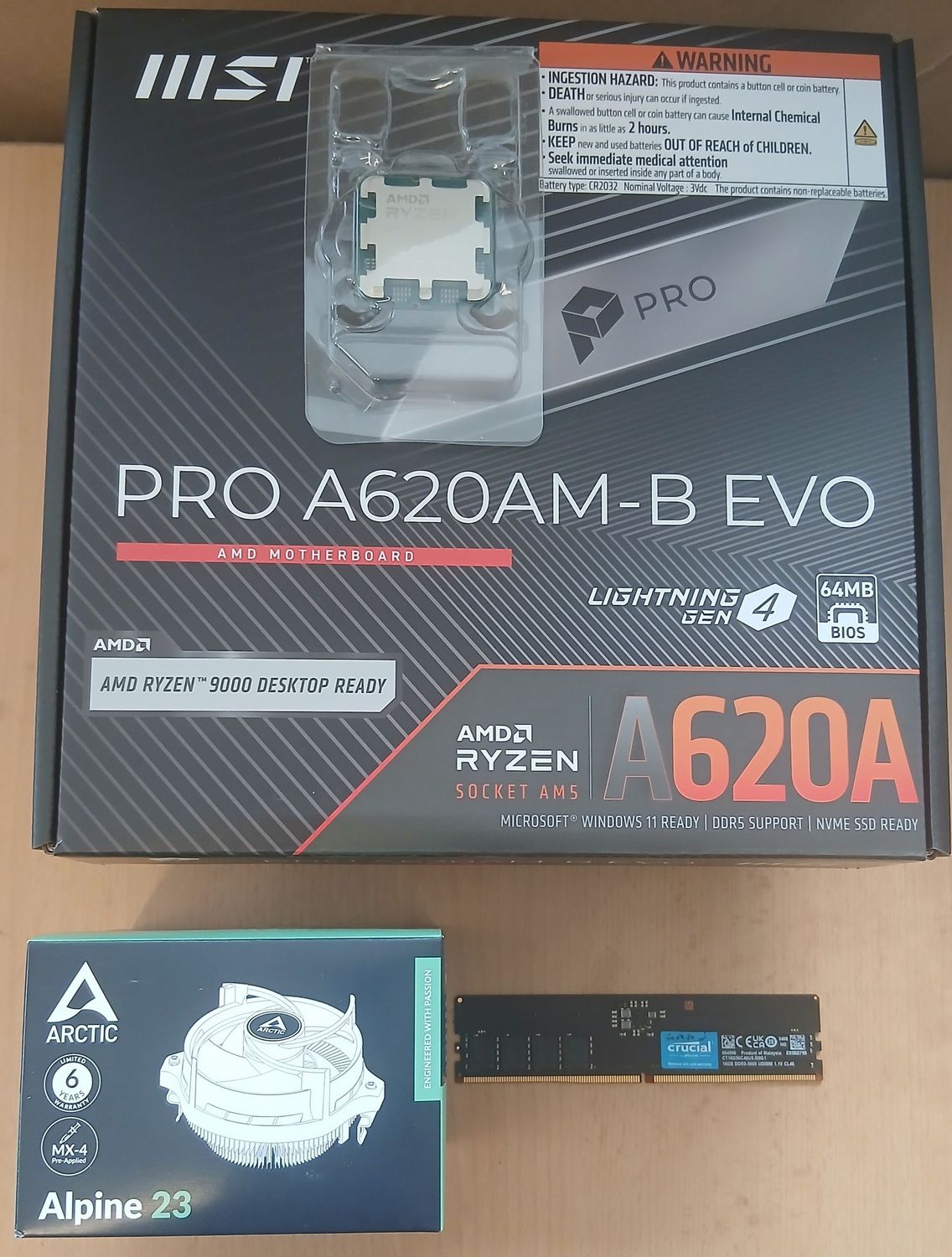 Aufrüstkit AMD Ryzen 5 7500F So. AM5 Tray, MSI Mainboard PRO A620AM-B EVO u. 16 GB Kingston Value