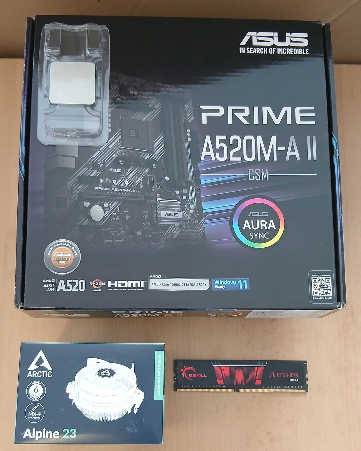 Aufrüstkit AMD Ryzen 5 5600X So. AM4 Tray, Asus Mainboard Prime A520M-A II u. 8 GB G.Skill Aegis Aufrüstkit AMD Ryzen 5 5600X So. AM4 Tray, Asus Mainboard Prime A520M-A II u. 8 GB G.Skill Aegis