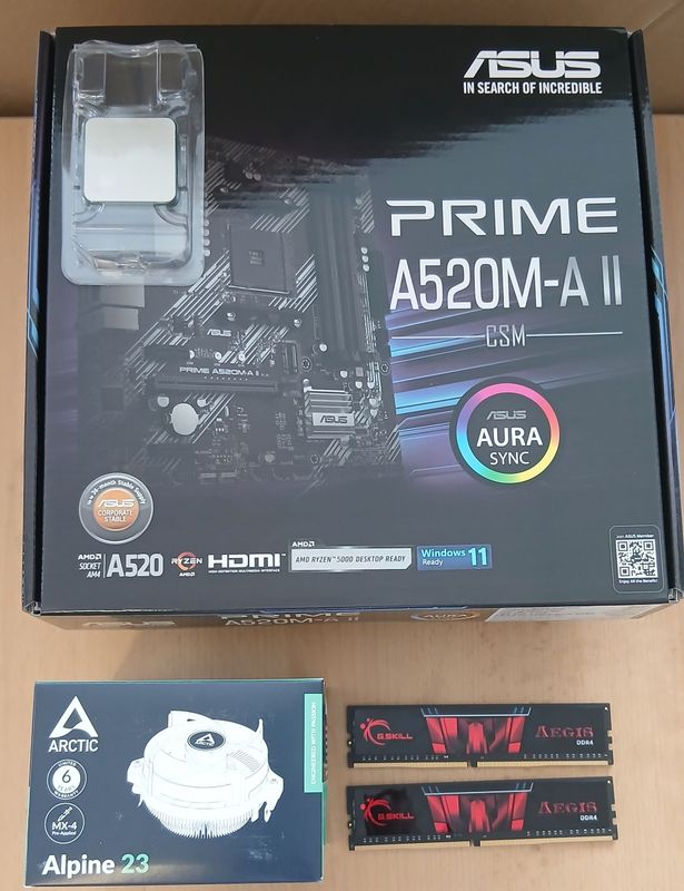 Aufrüstkit AMD Ryzen 5 5600X So. AM4 Tray, Asus Mainboard Prime A520M-A II u. 16 GB DDR4 G.Skill