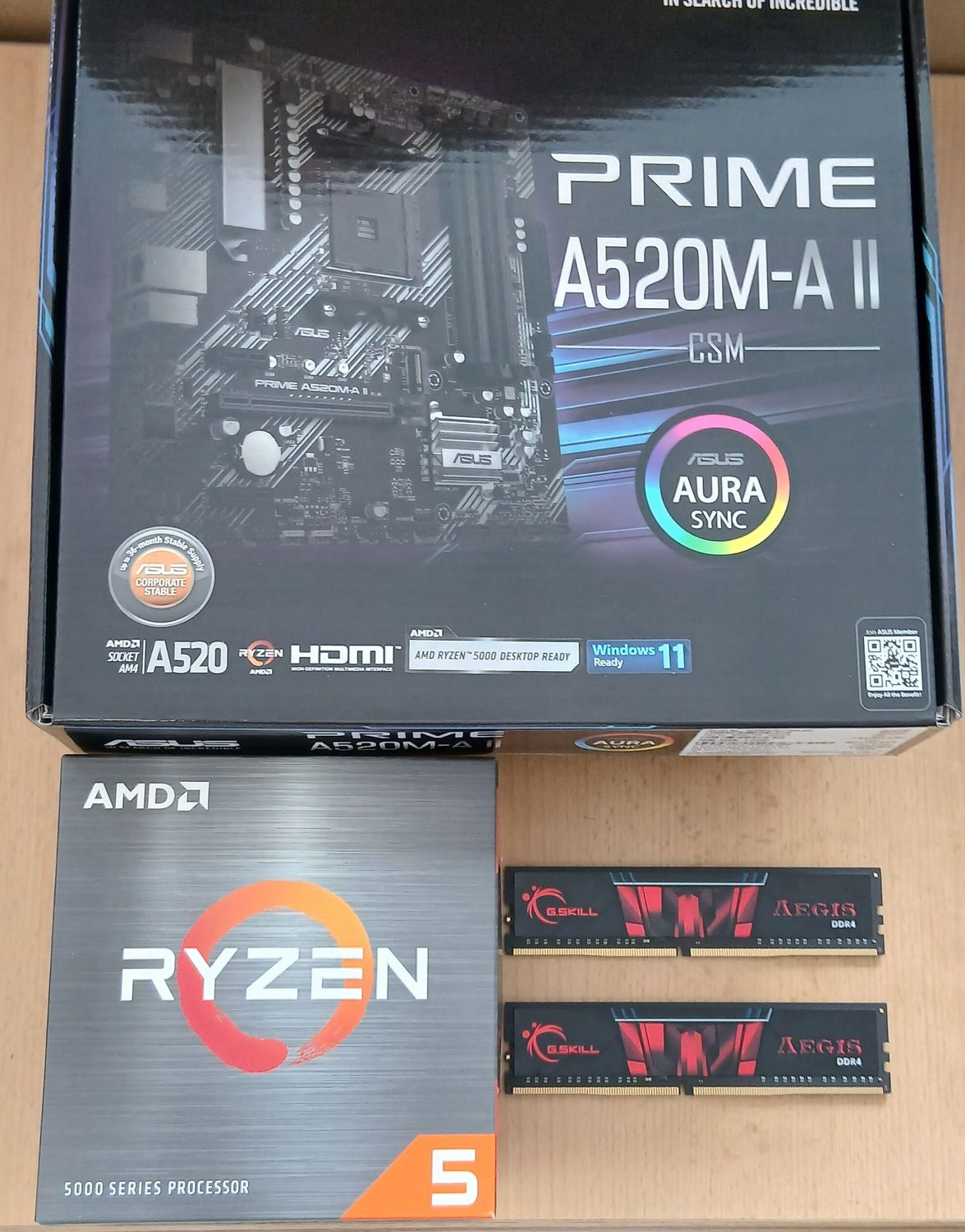 Aufrüstkit AMD Ryzen 5 5500 So. AM4 Boxed, Asus Mainboard Prime A520M-A II u. 16 GB DDR4 RAM G.Skill Aegis Aufrüstkit AMD Ryzen 5 5500 So. AM4 Boxed, Asus Mainboard Prime A520M-A II u. 16 GB DDR4 RAM G.Skill Aegis