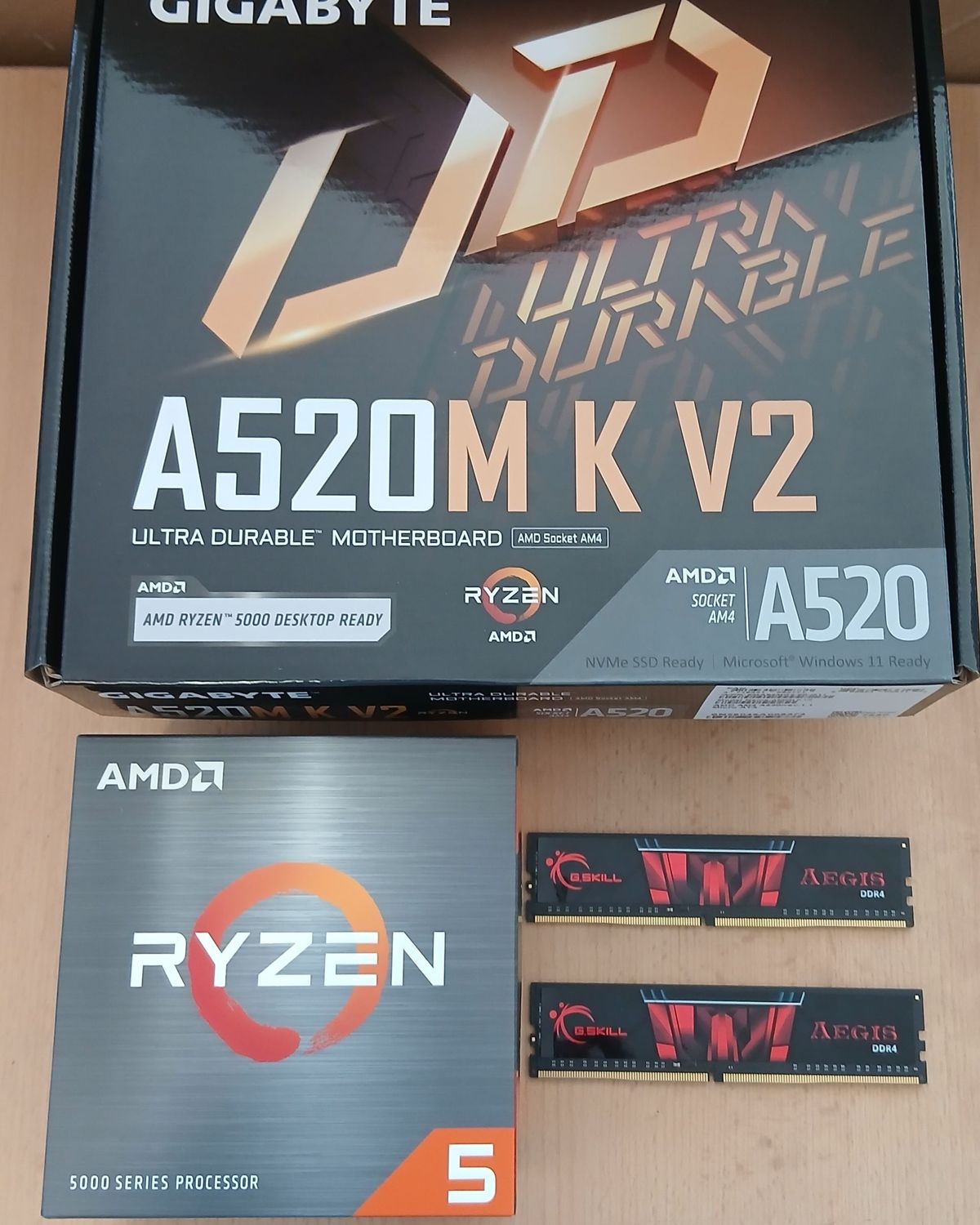 Aufrüstkit AMD Ryzen 5 5500 So. AM4 Boxed, Gigabyte Mainboard A520M K V2 u. 16 GB DDR4 RAM G.Skill Aegis 3200 MHz Aufrüstkit AMD Ryzen 5 5500 So. AM4 Boxed, Gigabyte Mainboard A520M K V2 u. 16 GB DDR4 RAM G.Skill Aegis 3200 MHz