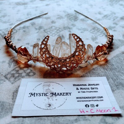 Clear Quartz &amp; Gold Filigree Moon Headband Crown