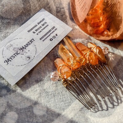Golden Quartz w/Champagne Wire Wrapped Gemstone Hair Comb