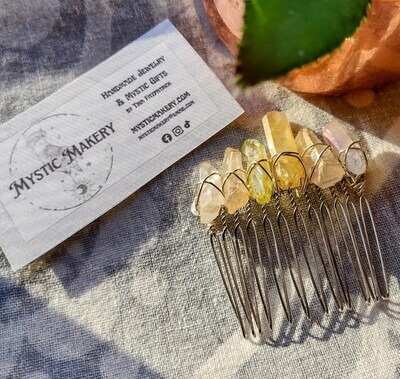 Mixed Quartz Wire Wrapped Gemstone Hair Comb