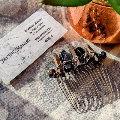 Black Quartz points w/ black Swarovski - Wire Wrapped Gemstone Hair Comb
