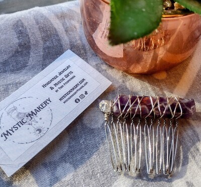 Chevron Amethyst &amp; Clear Swarovski Wire Wrapped Gemstone Hair Comb