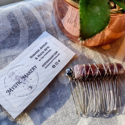 Chevron Amethyst &amp; Smokey Swarovski Wire Wrapped Gemstone Hair Comb
