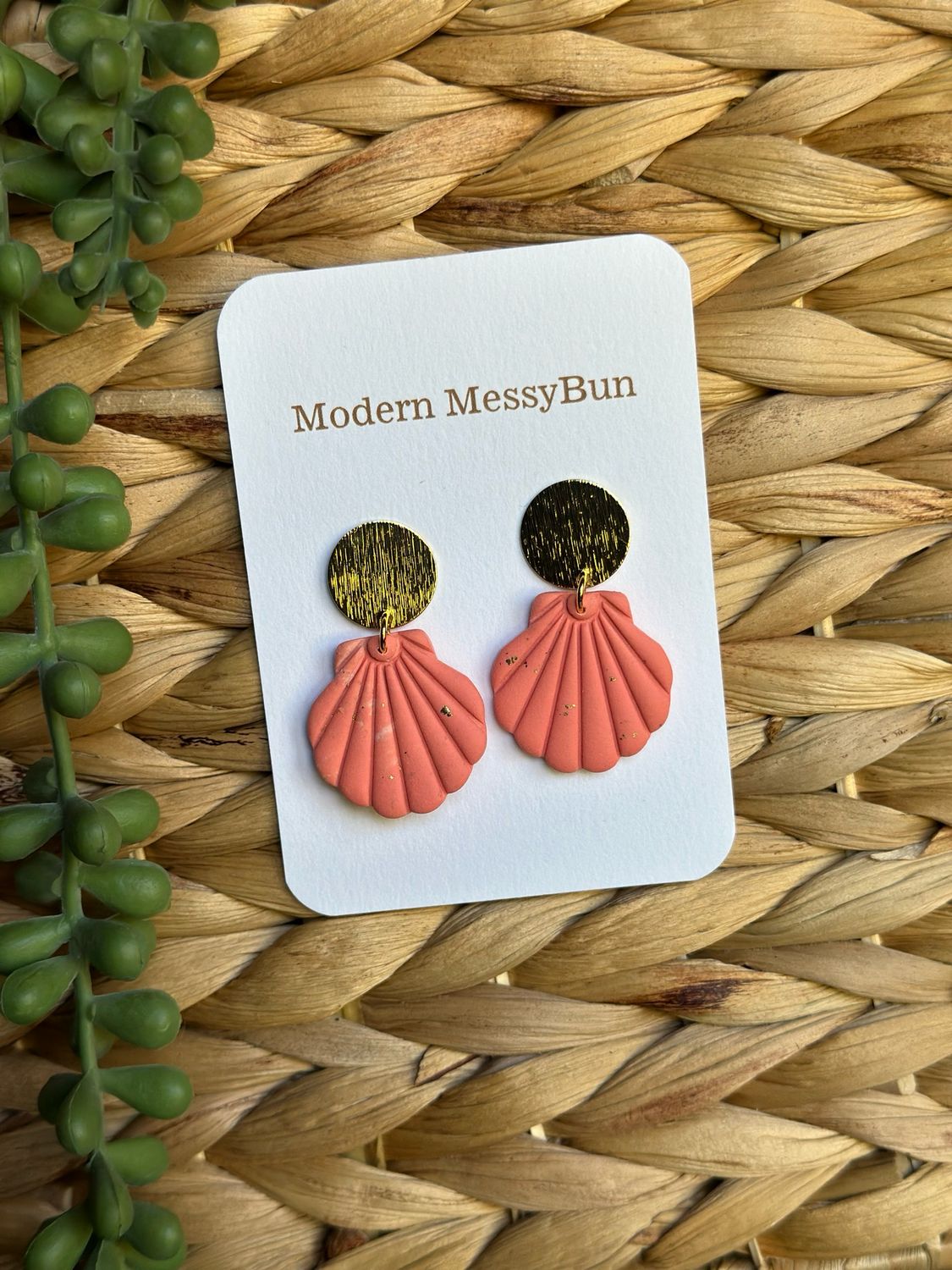 Coral &amp; Gold Shell Dangle
